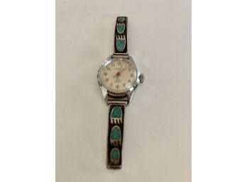 Bear Claw Watch Band Turquoise Inlay