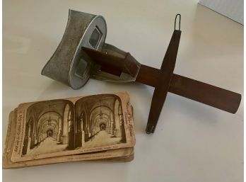Antique Stereoscopic Viewer Wood & Metal With 15 Cards Made In New York