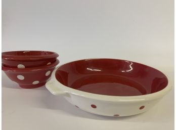 Red & White Ceramic Dish Ware,  Bowls & Baking Dish