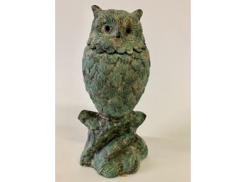 Vintage Cast Iron Owl Incense Burner Lidded Gold & Green Patina