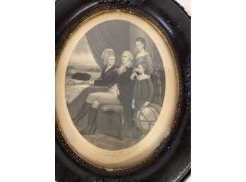 Antique George Washington, Martha & Family  Framed Picture