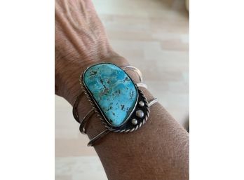 Turquoise  &  Sterling Silver Cuff Bracelet Stamped