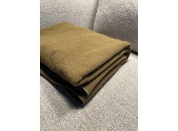 Vintage Army Green Wool Blanket. 50 X 60