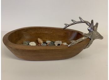 Stag Head Wooden Bowl With Beautiful Rocks/minerals