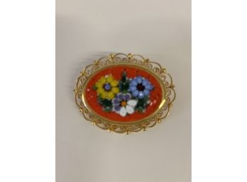 Vintage Mosaic Floral Pin Made In Italy