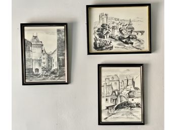Vintage Etchings/prints Set Of Three