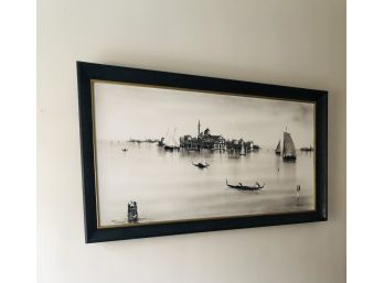 Amazing Painting VERY LARGE Blk And White Asian Inspired Seascape, Signed