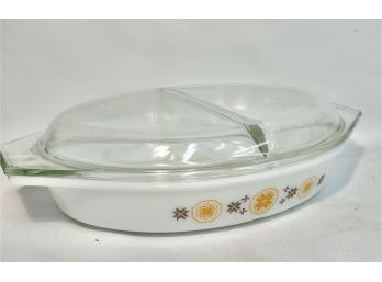 Vintage Pyrex Town And Country Divided Dish With Lid