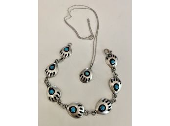 Vintage Turquoise Bear Claw Bracelet & Necklace