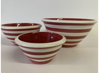 Terramoto Set Of Three Red & White Striped Bowls