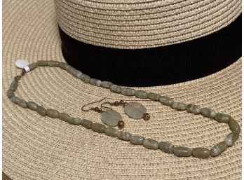 Smooth Stone Necklace And Cut Earrings