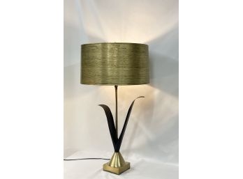 Mid Century. Modern Black And Gold Lamp, Original Shade