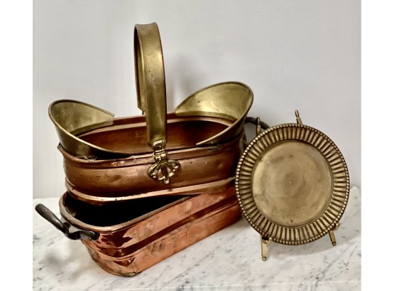 Vintage Brass And Copper Vessels, 3 Pieces