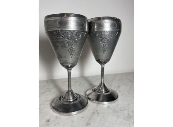 Antique Meriden B Company 1506 Etched And Carved Goblets