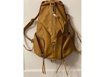 Crown Vintage  Saddle Colored Backpack With Brass Zippers And Contrast Red Interior