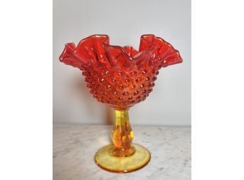Vintage Amberina Glass Ruffled Pedestal Candy Dish