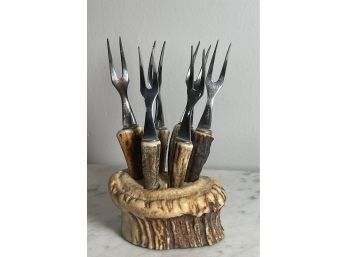 Mid Century Modern Stag Horn Cocktail Forks