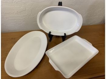 Vintage Frankoma White Sand Two Casserole Dishes  And Serving Tray