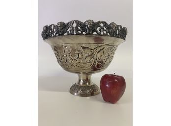 Beautiful Ornate  Vintage Embossed Metal Bowl/compote With Pedestal Foot