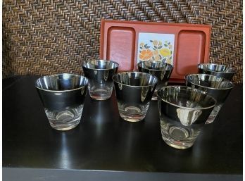 7 Dorthy Thorpe Style Lowball Glasses And A Georges Briard Cutting Board