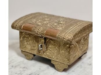 Vintage Hammered And Embossed Brass And Copper Trinket Box