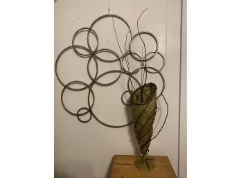 Mid Century Dry Vase And Metal Wall Hanging
