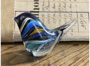 Art Glass Blue Swirl Bird