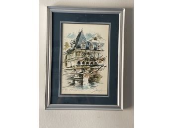 Classic Pen And Ink Drawing With Watercolors.  Vintage Architecture