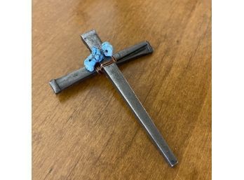 Horse Shoe Nail Cross With Turquoise