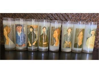 Set Of Eight Amedeo Modigliani Hi Ball Glasses