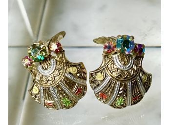 Art Deco Rhinestone And Enamel Earrings