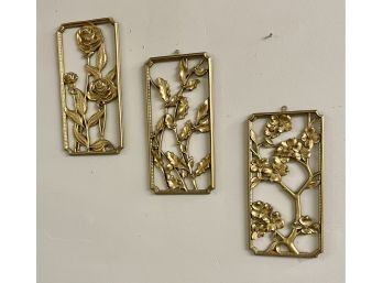 Asian Inspired Gold Botanical Panels Set Of 3