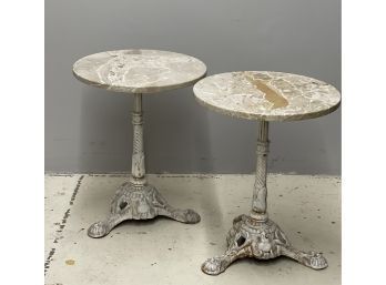 Cast Iron Marble Topped Tables, A Pair
