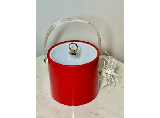 Mid Century Modern Red Patent Leather Ice Bucket , Drulane
