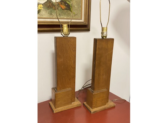 Pair Of Vintage Wooden Lamps
