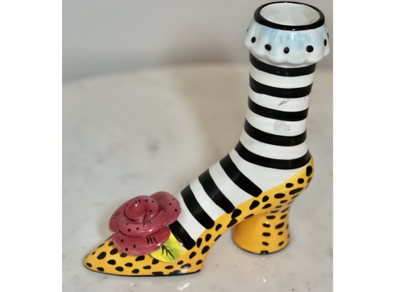 Whimsical And Fun Ceramic Shoe Vase, Signed 'Babs'