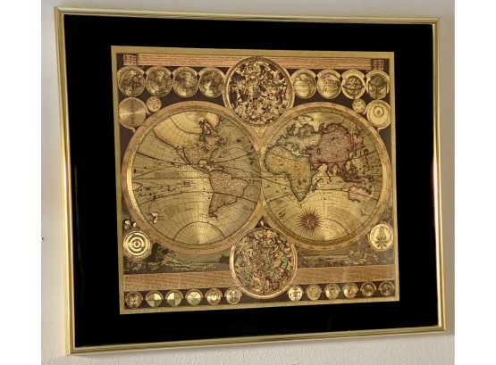 Black And Gold Matted And Framed Gold Foil World Map