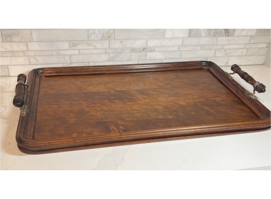 Extra Large Antique Wood Serving Tray With Brass Handles