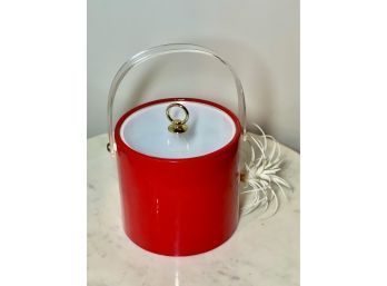 Mid Century Modern Red Patent Leather Ice Bucket , Drulane