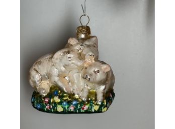 Vintage Handblown Glass Ornament, Three Little Pigs