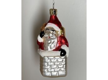Radko Inspired Blownglass/hand Painted Holiday Ornament- Santa Coming From Chimney