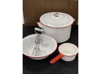 Vintage Enamelware, Red And White