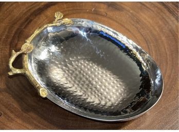 Stainless Steel Hammered Bowl With Gold Vine Detail