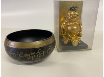 Vintage Brass Singing Bowl And Buddha