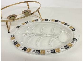 Mid Century Inland Glass Meat Carving Tray And Warming Stand