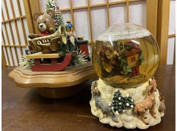 Two Christmas Table Top Music Box Decore