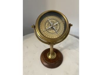 Vintage Brass Compass On Wood Pedestal