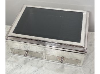 Fabulous Contemporary Jewelry Box, Chrome/silverplate? Frame Black Velvet Interior