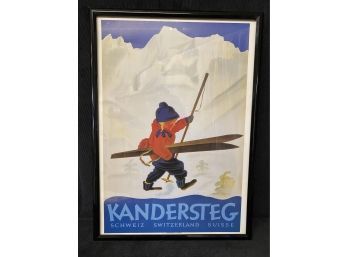 Kandersteg, Switzerland Vintage Travel Poster With Child Skier 29X20 Inches