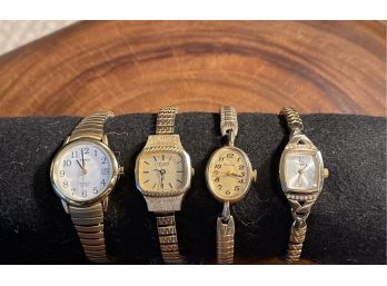 Vintage Ladies Watches, 2 Timex, A Bulova, And An Orient